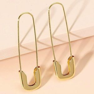 Safety Pin Gold Plated Oversized Earrings
